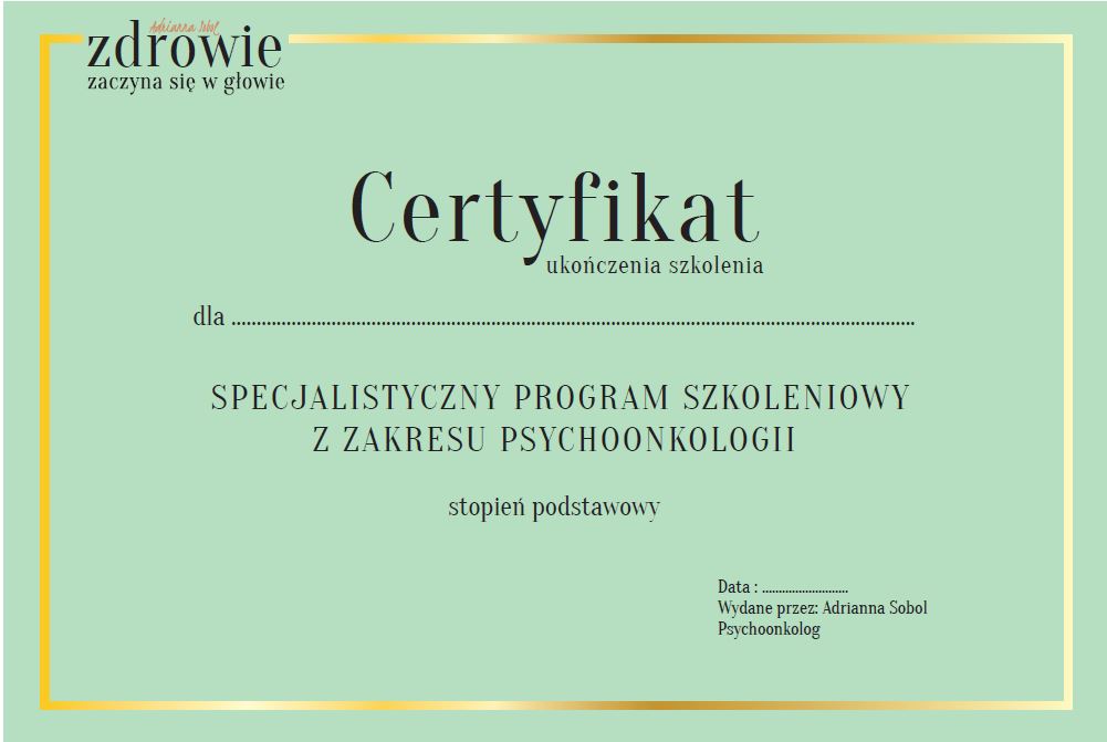certyfikat - szkolenie psychoonkologia